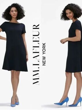 MM Lafleur Eliza Ripple Navy A-Line Dress